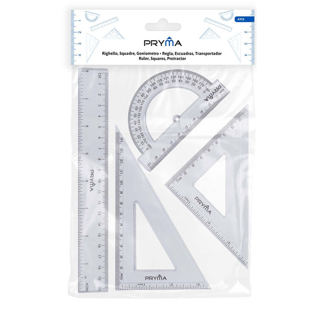 PRYMA Set Geometrico Righello 20 cm + Squadra 45°/60° + Goniometro 180° – Kit Disegno per Scuola, Ufficio e Matematica – Strumenti di Precisione per Studenti