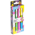 Pryma Set 4 Penne a Sfera a Scatto 1 Mm – Inchiostro Nero, Design Fluo Colorato, Penne per Scuola, Ufficio, Casa – Linea FluoPop