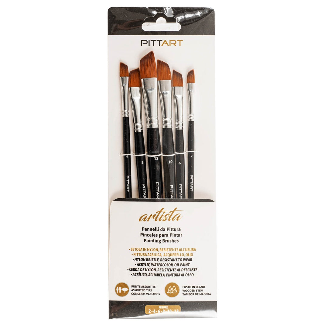 PRYMA Artista – Set di pennelli da pittura punta a scalpello 6 pezzi, misure 2-4-6-8-10-12 – Pennelli professionali per acrilico, olio e acquerello – per artisti, hobby e belle arti