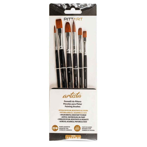 Artista Set Pennelli Pittura 6 Pezzi Punte Assortite Misure 2-4-6-6-10-12