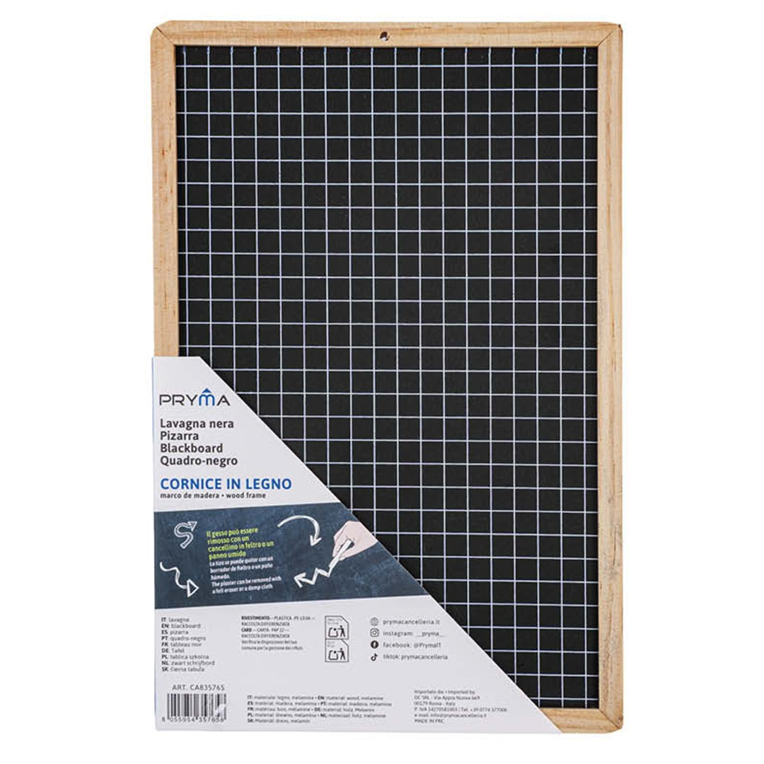 Pryma Lavagna Nera Quadrettata – Cornice in Legno Naturale – Lavagna Didattica per Bambini e Ufficio – Scrittura con Gessetti (20x30 Cm)