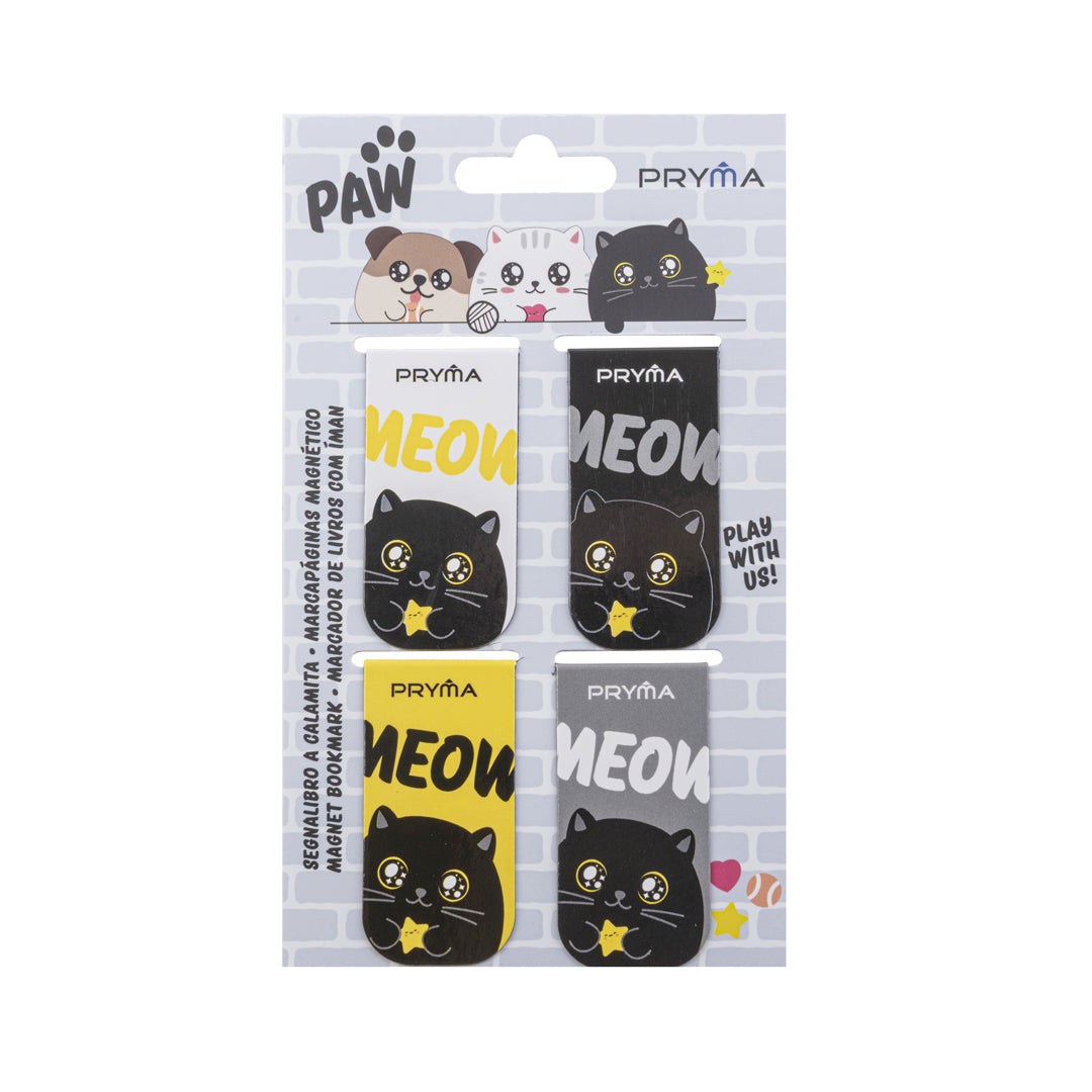 PRYMA Linea Paw Segnalibri a Calamita (Set da 4 Pezzi), 3.5x8cm – Segnapagina Magnetici Adorabili a Tema Gatto e Impront