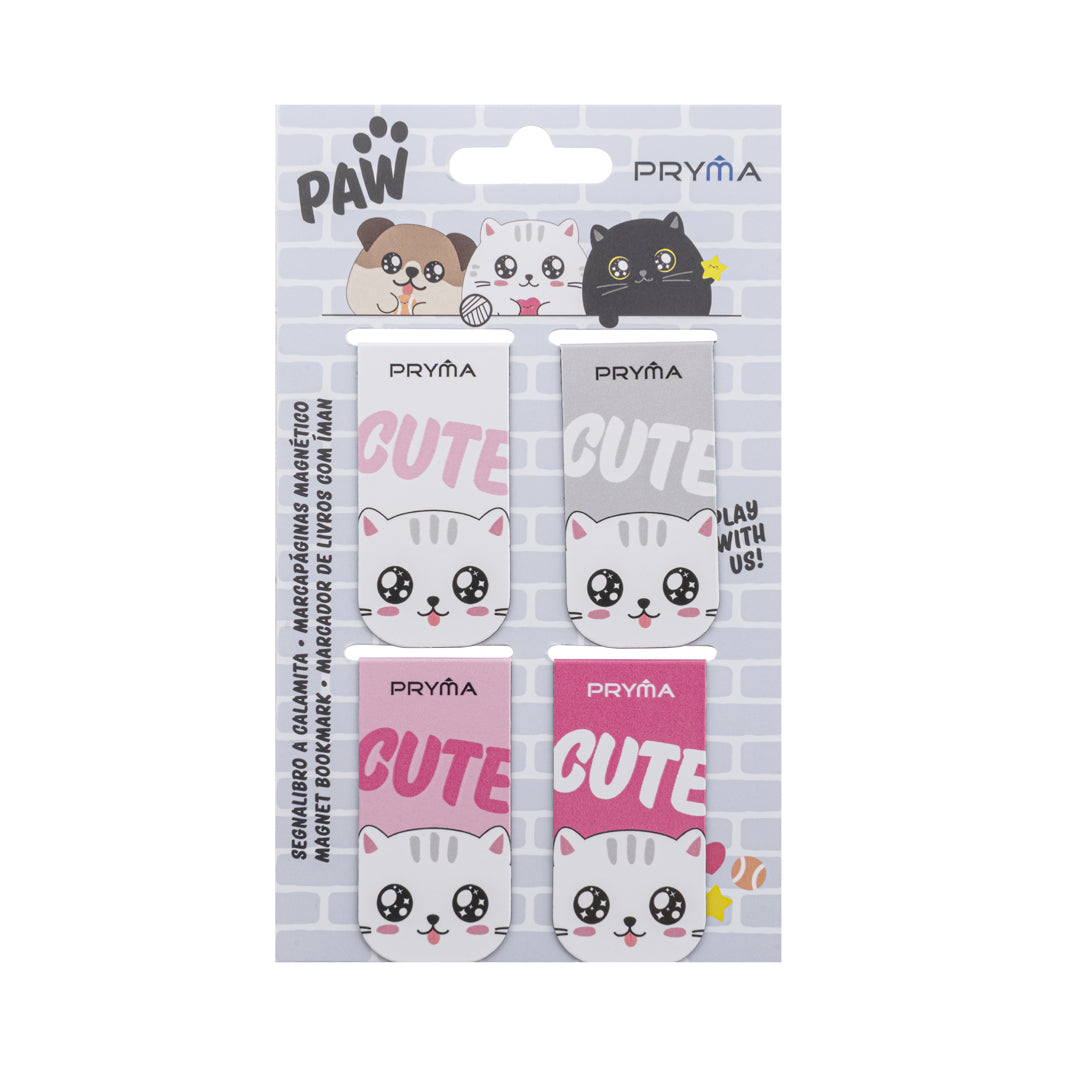 PRYMA Linea Paw Segnalibri a Calamita (Set da 4 Pezzi), 3.5x8cm – Segnapagina Magnetici Adorabili a Tema Gatto "Cute" pe