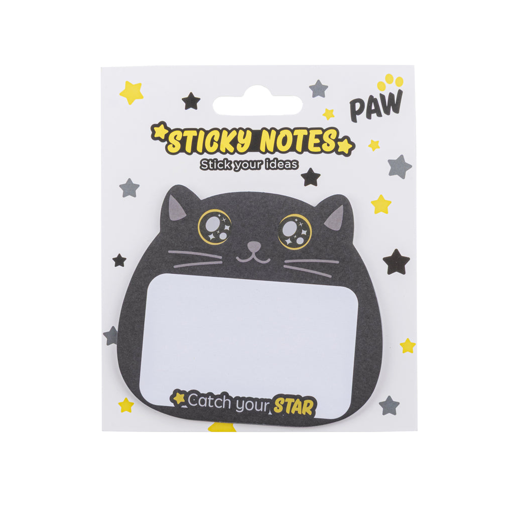 PRYMA Linea Paw Memo Stick Sagomati, 6.6x8cm (30 Fogli) – Blocchetto Note Adesive Adorabile a Tema Gatto Nero "Catch you