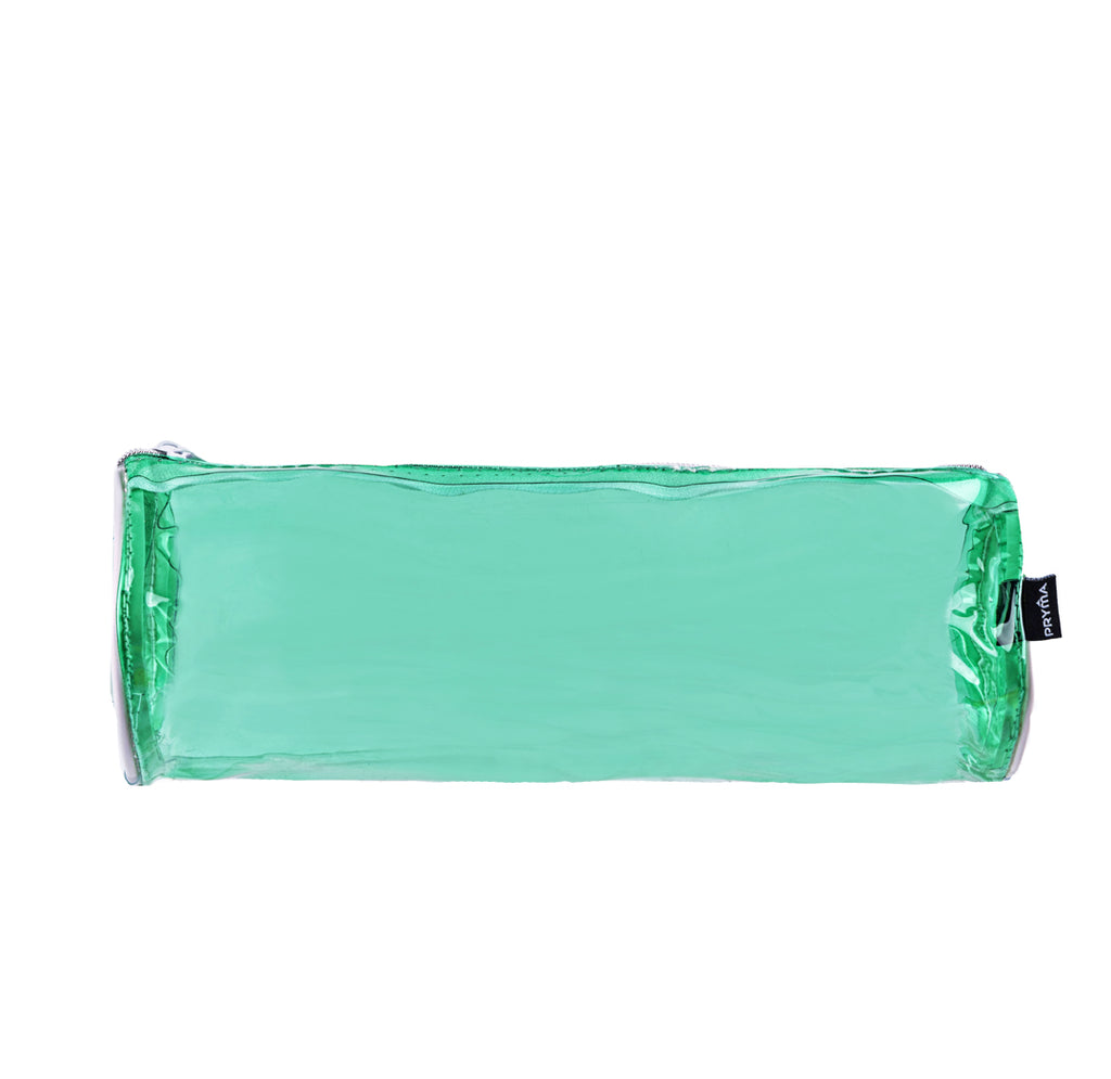 PRYMA Astuccio in PVC Trasparente, 21x8cm Verde – Portapenne Impermeabile e Resistente con Cerniera, Organizer Minimalis