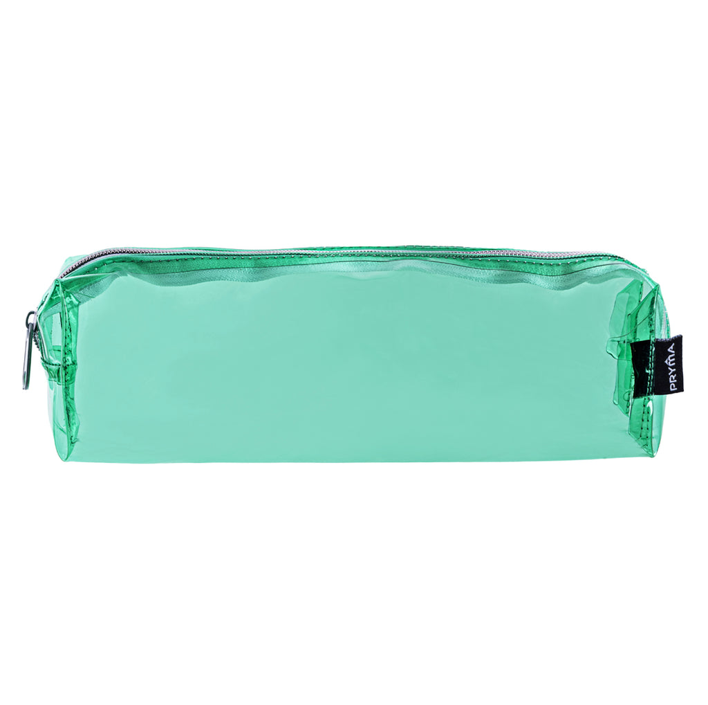 PRYMA Astuccio in PVC Trasparente, 20x4.5x4.5cm Verde – Portapenne Impermeabile e Resistente con Cerniera, Organizer Min