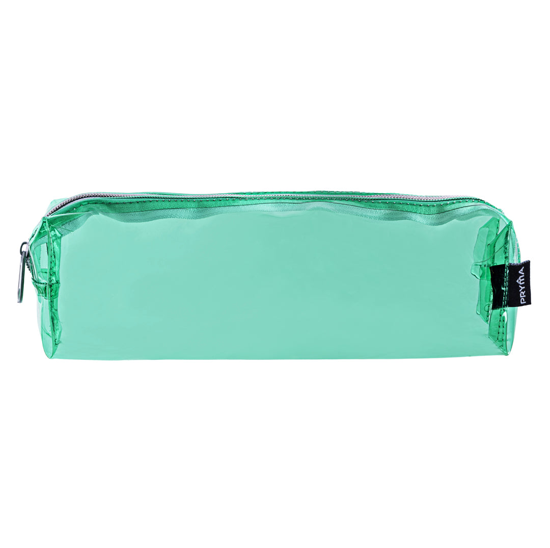 PRYMA Astuccio in PVC Trasparente, 20x4.5x4.5cm Verde – Portapenne Impermeabile e Resistente con Cerniera, Organizer Min