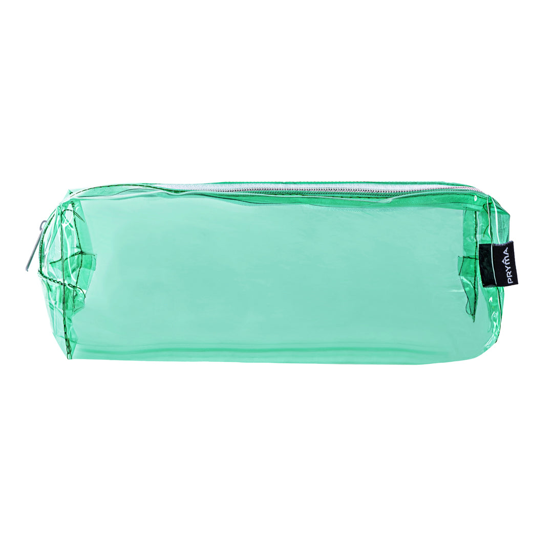 PRYMA Astuccio in PVC Trasparente, 21x5x7cm Verde – Portapenne Impermeabile e Resistente con Cerniera, Organizer Minimal