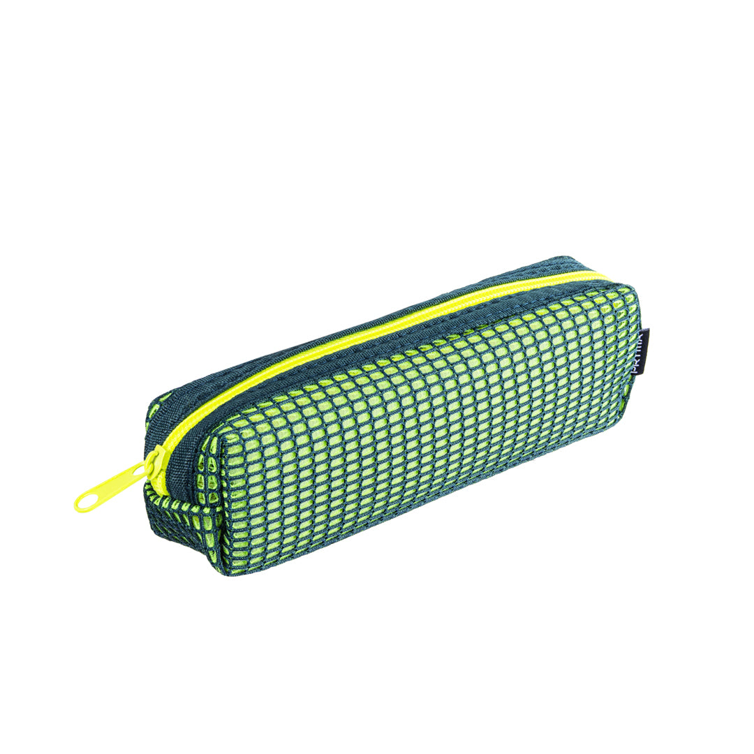 PRYMA Astuccio Slim in Tessuto Mesh Giallo, 20x4.5x4.5cm – Portapenne a Rete con Cerniera Fluo, Organizer Traspirante e 