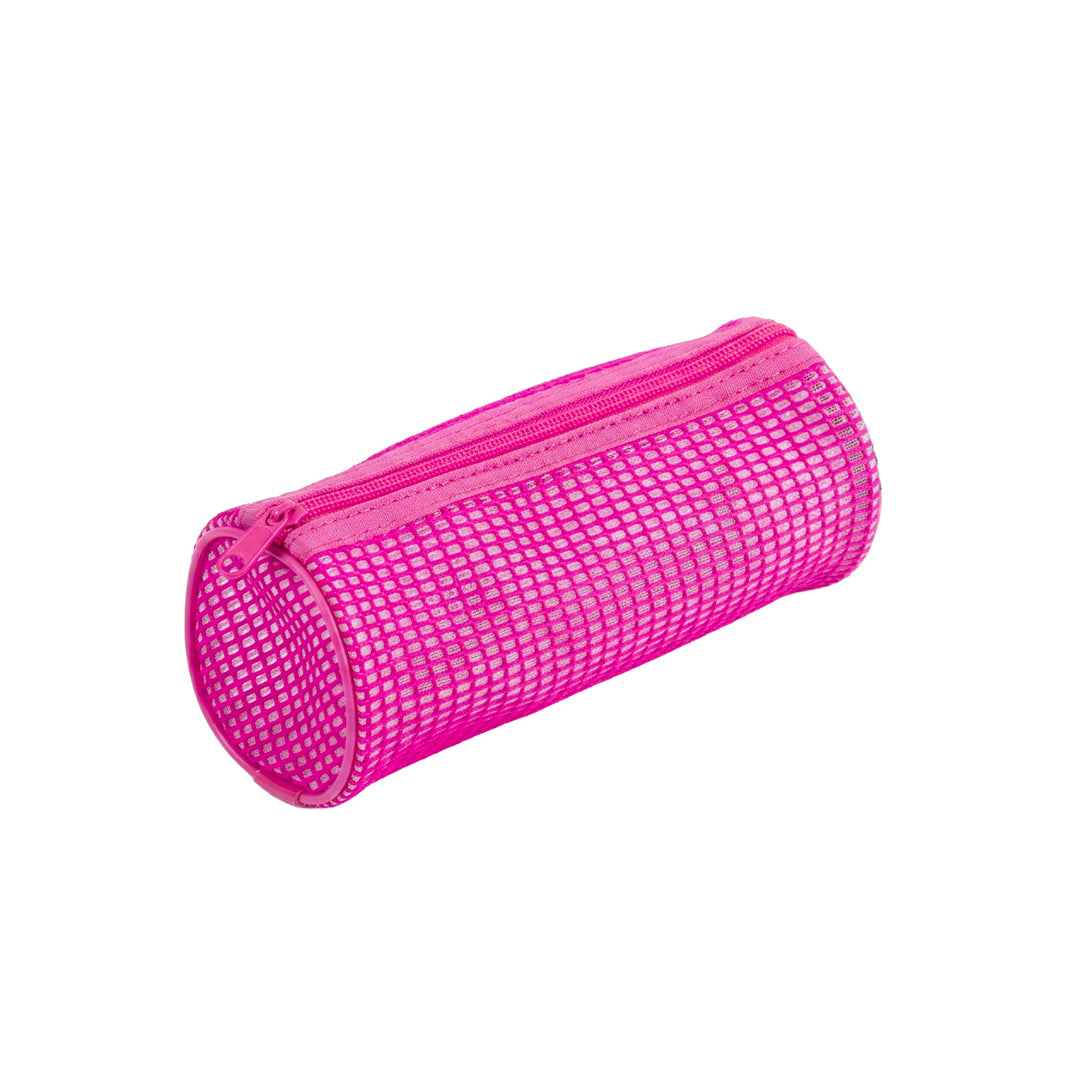 Astuccio Cilindrico in Tessuto Mesh Rosa – 21x8cm fluo