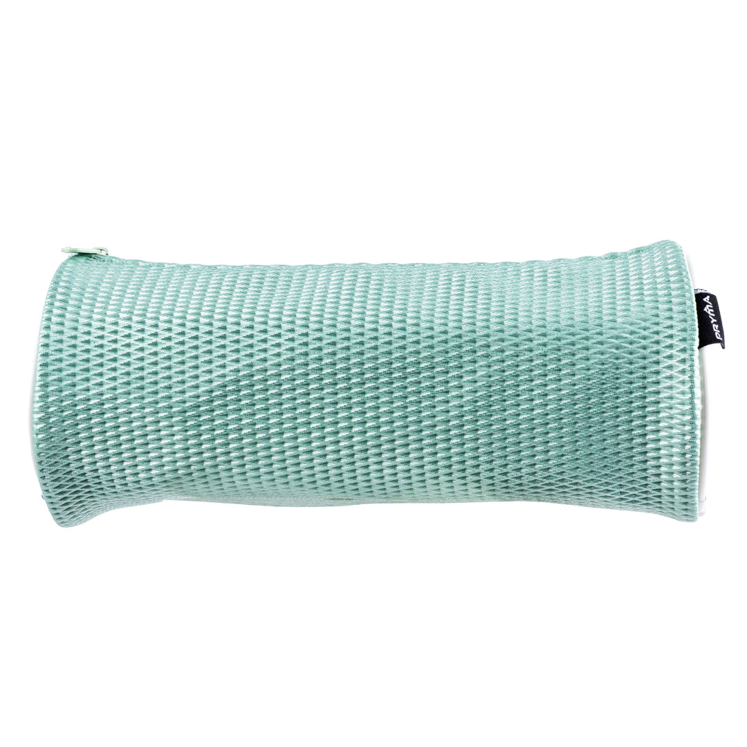 PRYMA Astuccio Cilindrico in Tessuto Mesh Celeste, 22x8cm – Portapenne a Tombolo con Cerniera, Organizer Traspirante e C