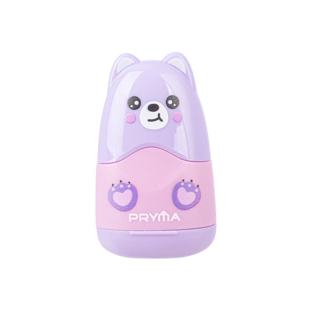 PRYMA Gomma e Temperino 1 Foro Kawaii Lilla (Orsetto) – Set 2-in-1 Doppia Funzione, Gomma per Cancellare con Temperamati