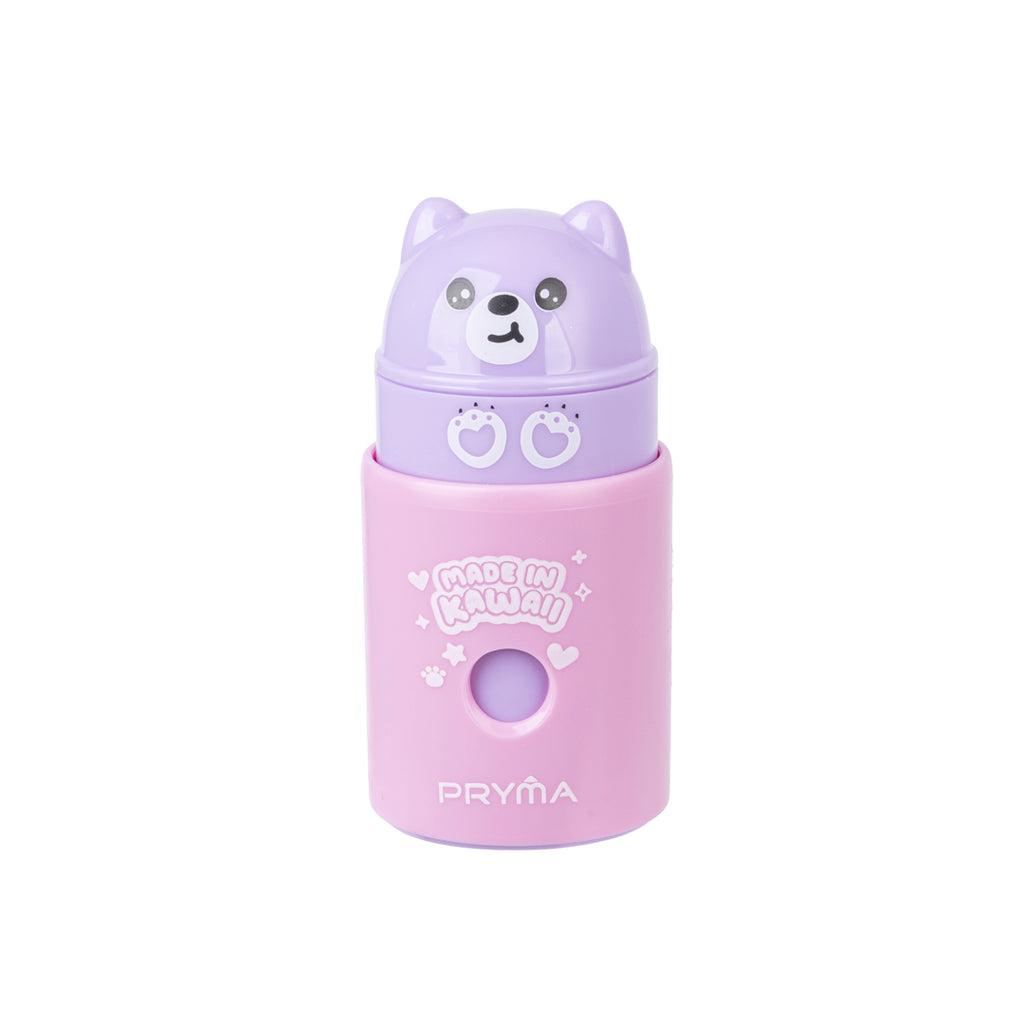 PRYMA Temperino 1 Foro Kawaii Lilla (Orsetto) – Temperamatite Compatto con Serbatoio, Articoli Scolastici Divertenti e C
