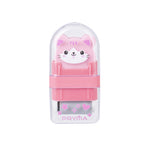 PRYMA Gomma e Rullo Raccoglipelucchi Kawaii Rosa (Gattino), 3 x 6 x 1.5 cm – Set Gomma per Cancellare con Rullo Pulisci-