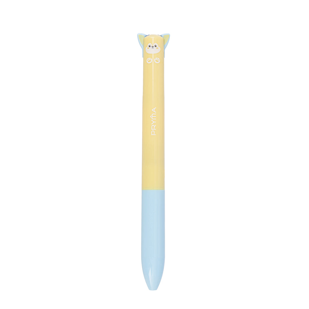 PRYMA Penna a Sfera Bicolor Kawaii Giallo e Azzurro (Cagnolino), Tratto 0.7mm – Penna Multifunzione Colorata Doppia Tint