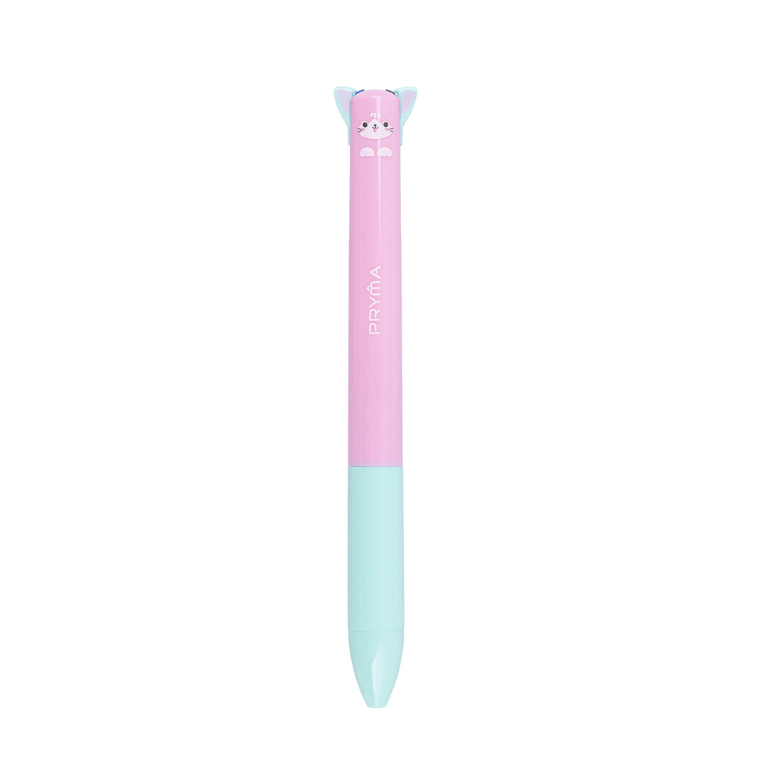 PRYMA Penna a Sfera Bicolor Kawaii Rosa e Azzurro (Gattino), Tratto 0.7mm – Penna Multifunzione Colorata Doppia Tinta co