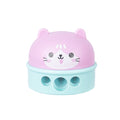 PRYMA Temperino 3 Fori Kawaii Rosa e Azzurro (Gattino), 6 x 6 x 5 cm – Temperamatite con Serbatoio per Matite Standard, 