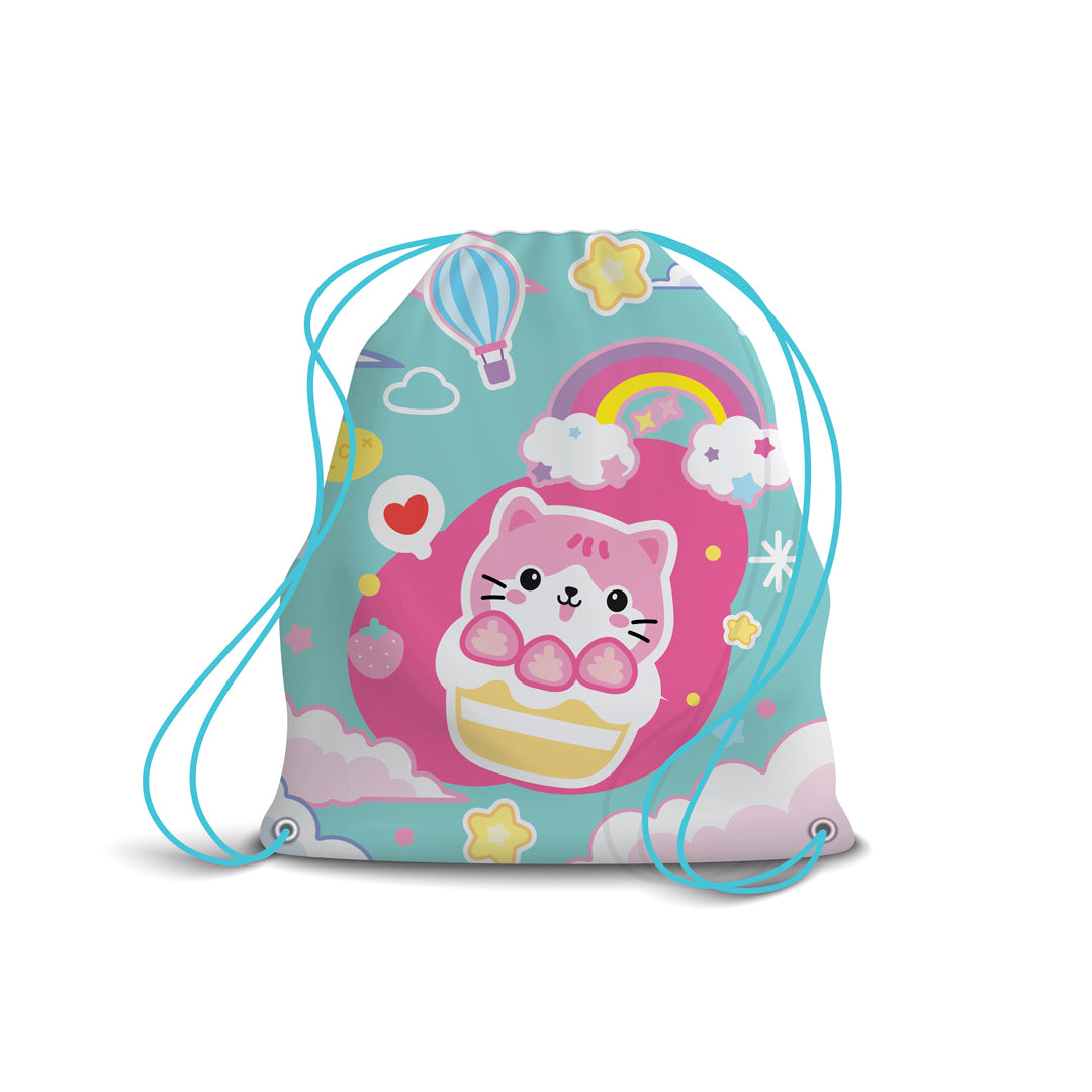 Zaino a Sacco Kawaii Azzurro e Rosa (Gattino) - Pryma