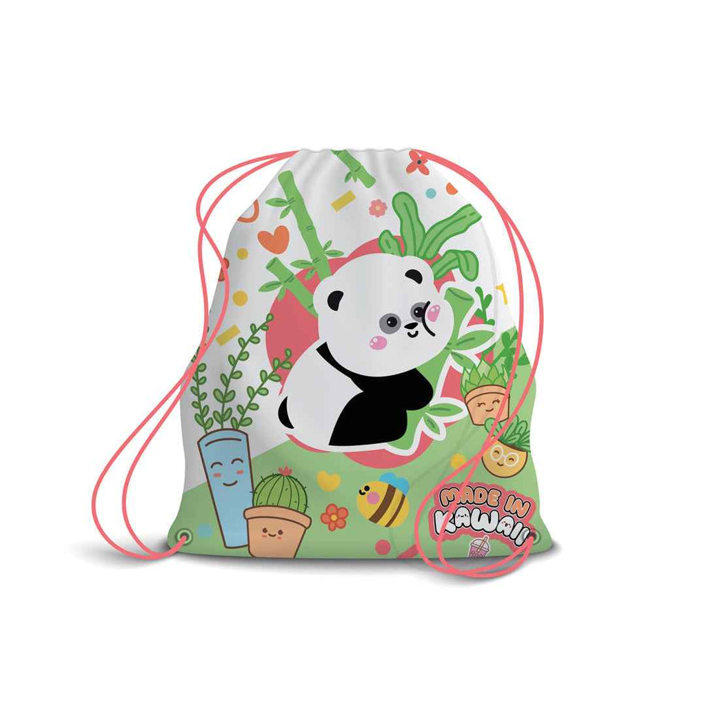 Zaino a Sacco Kawaii Verde e Bianco (Panda)