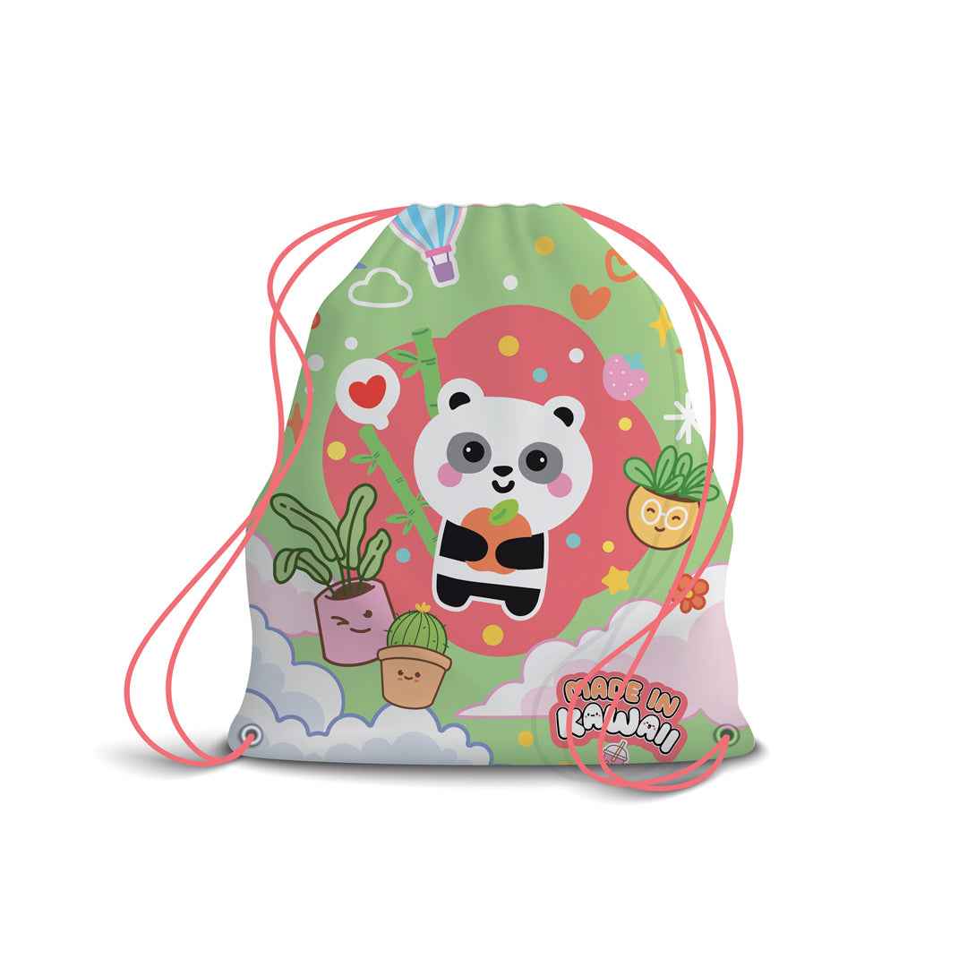 Zaino a Sacco Kawaii Verde e Bianco (Panda)