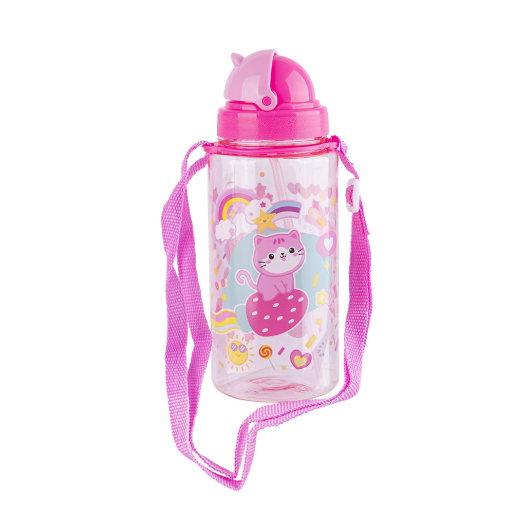 PRYMA Borraccia per Bambini Kawaii Rosa (Gattino), 500ml – 7.5 x 19.2 cm – Bottiglia Portatile Riutilizzabile con Tappo 