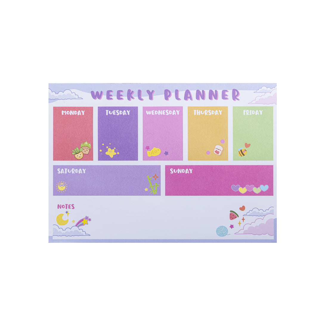 PRYMA Planner Settimanale Kawaii, Formato A4 (21 x 29.7 cm), 80 Fogli – Agenda Organizer da Scrivania Senza Date per Scu