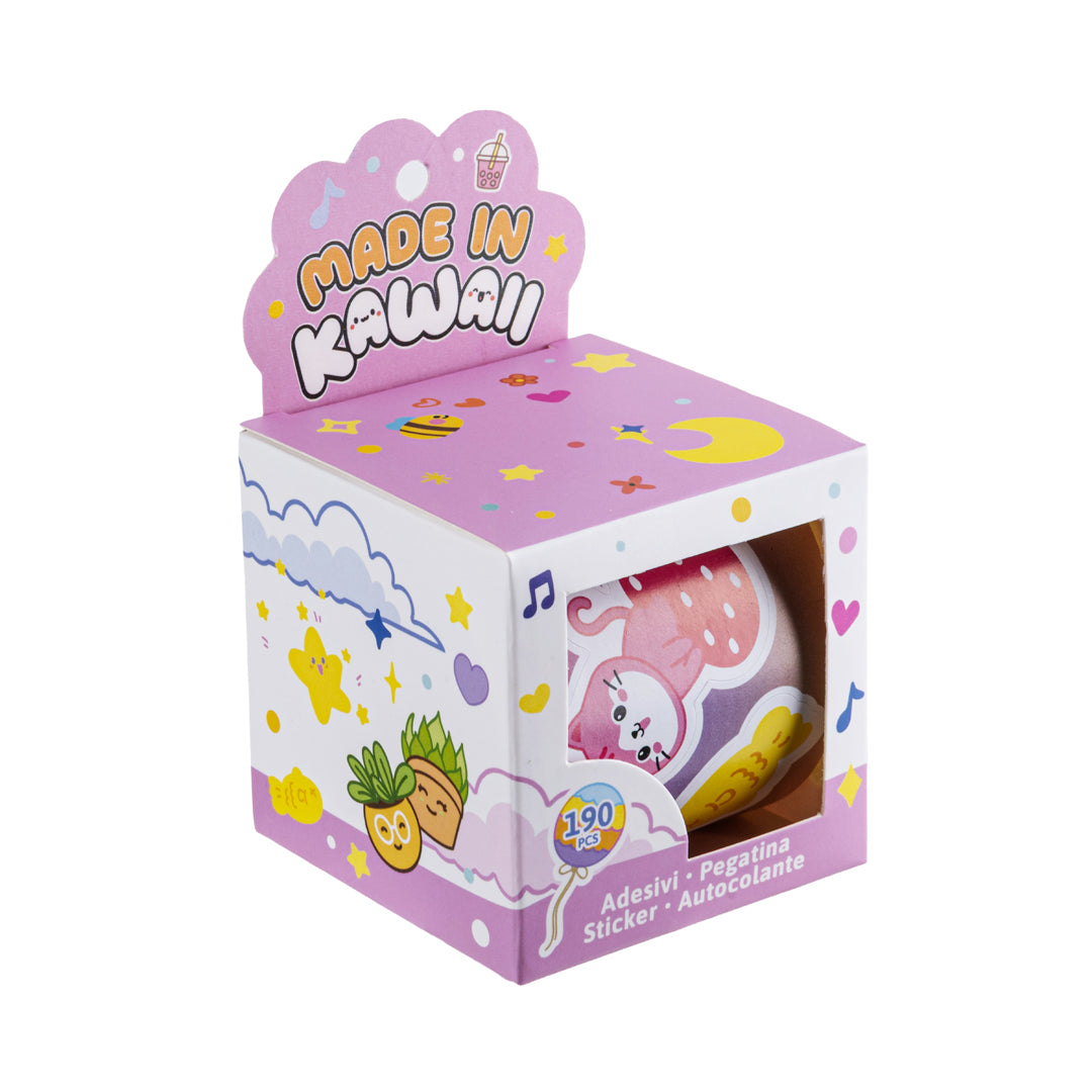 PRYMA Set Adesivi Kawaii Rosa, Confezione da 190 Pezzi – Sticker Autoadesivi per Scrapbooking, Diario, Agenda, Notebook 