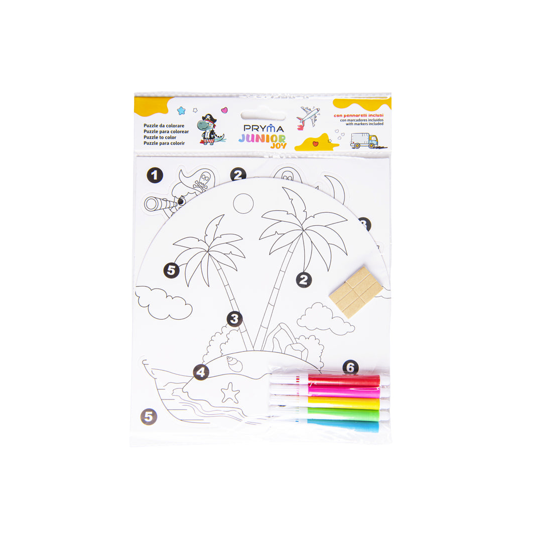 PRYMA Junior Joy Puzzle da Colorare per Bambini, 18.5 x 20 cm – Set Creativo Gioco 3D Stacca e Incolla con 5 Pennarelli 