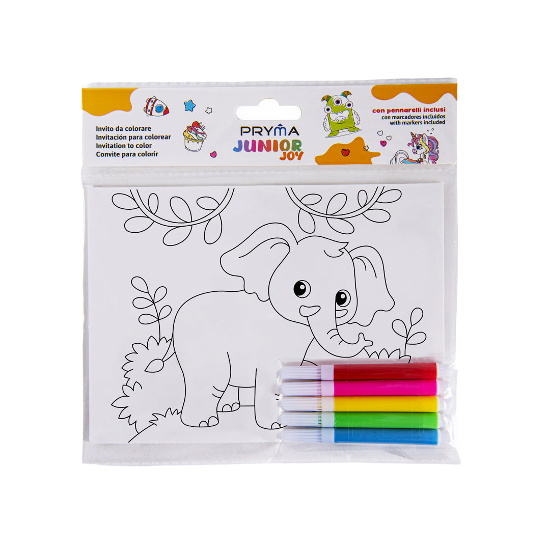 PRYMA Junior Joy Biglietti Invito Compleanno da Colorare per Bambini – Set Creativo ad Album Pieghevole con 5 Pennarelli
