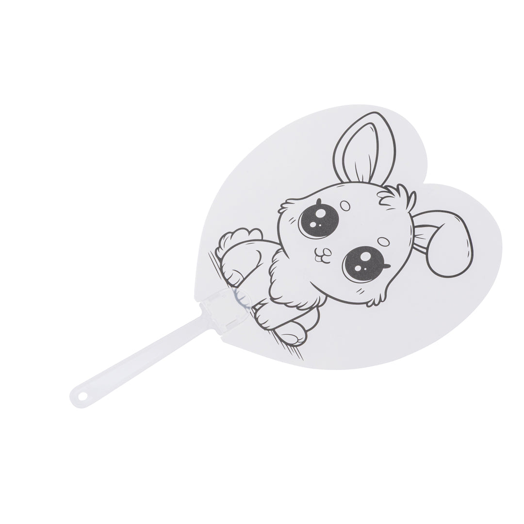 Junior Joy Set 2 Ventagli da Colorare per Bambini, Altezza 17 cm – Forma Cuore Coniglietto - Pryma