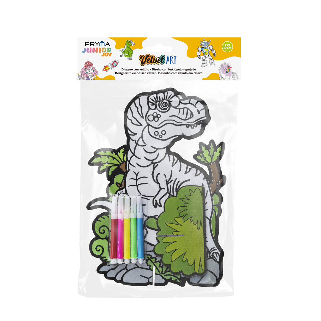 PRYMA Junior Joy Velvet Art Disegno con Velluto a Rilievo per Bambini, 27 x 17 cm – Kit Creativo Dinosauro T-Rex 3D da T