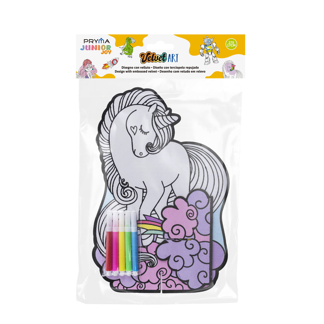 PRYMA Junior Joy Velvet Art Disegno con Velluto a Rilievo per Bambini, 27 x 17 cm – Kit Creativo Unicorno Magico 3D da T