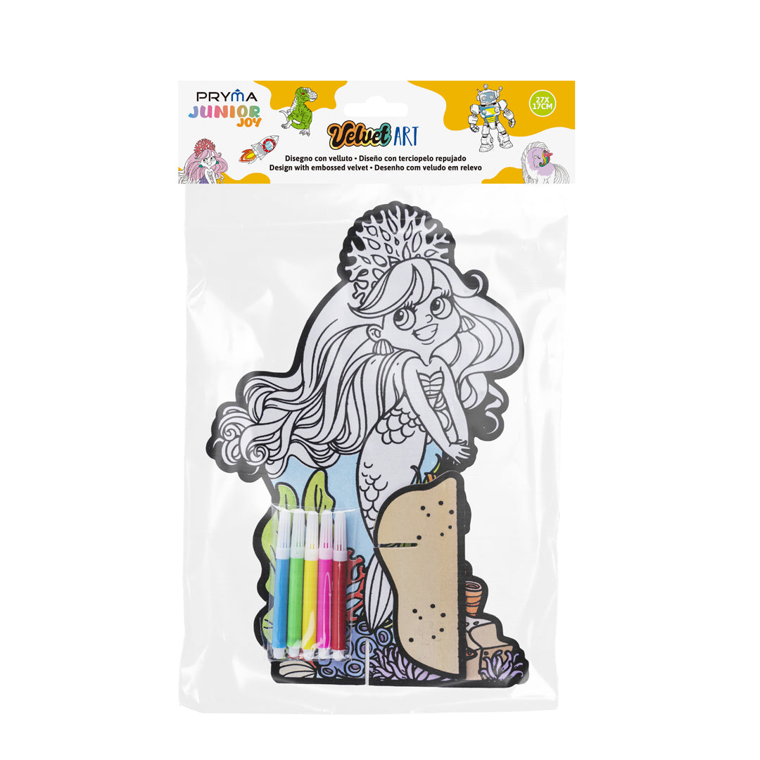 PRYMA Junior Joy Velvet Art Disegno con Velluto a Rilievo per Bambini, 27 x 17 cm – Kit Creativo Sirena dei Mari 3D da T