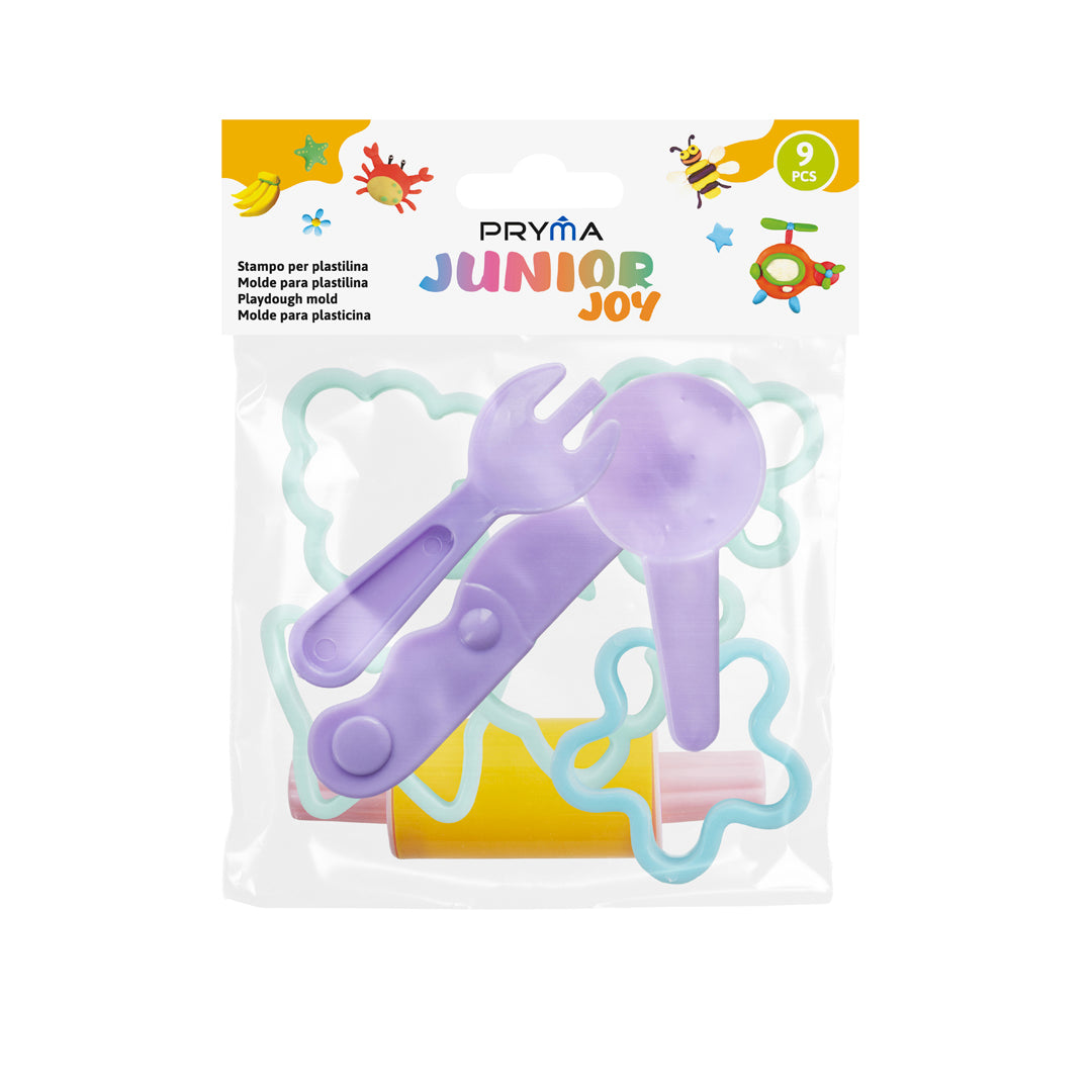 PRYMA Junior Joy Set 9 Pezzi Accessori per Plastilina e Pasta Modellabile – Kit Creativo per Bambini con Mattarello, Pos