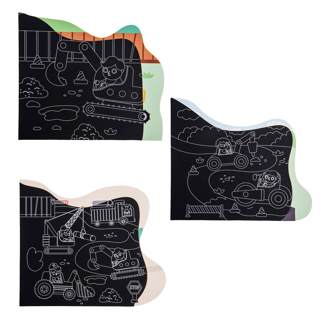 Junior Joy Scratch Book per Bambini – Sagomate Veicoli Cantiere - Pryma