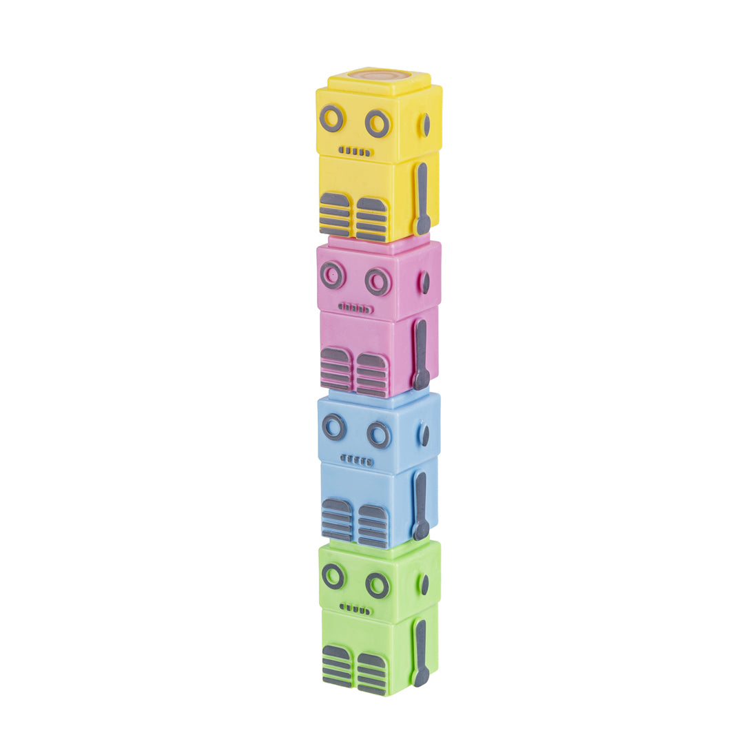 Glow Pop Set Evidenziatori per Bambini a Forma di Robot Componibili, 4 Colori Fluorescenti Impilabili - Pryma