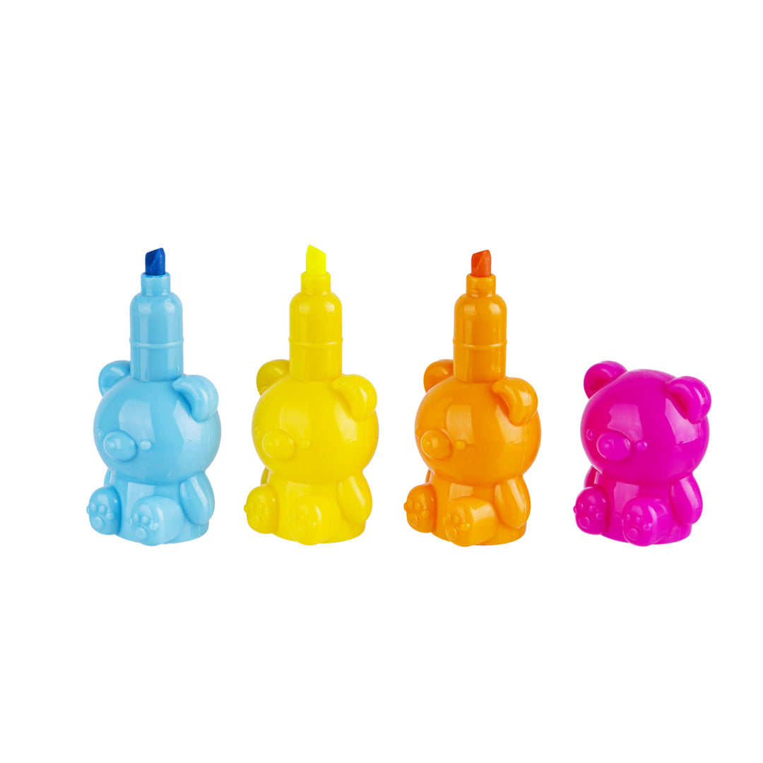 Glow Pop Set Evidenziatori per Bambini a Forma di Orsetto Componibili, 4 Colori Fluorescenti Impilabili - Pryma