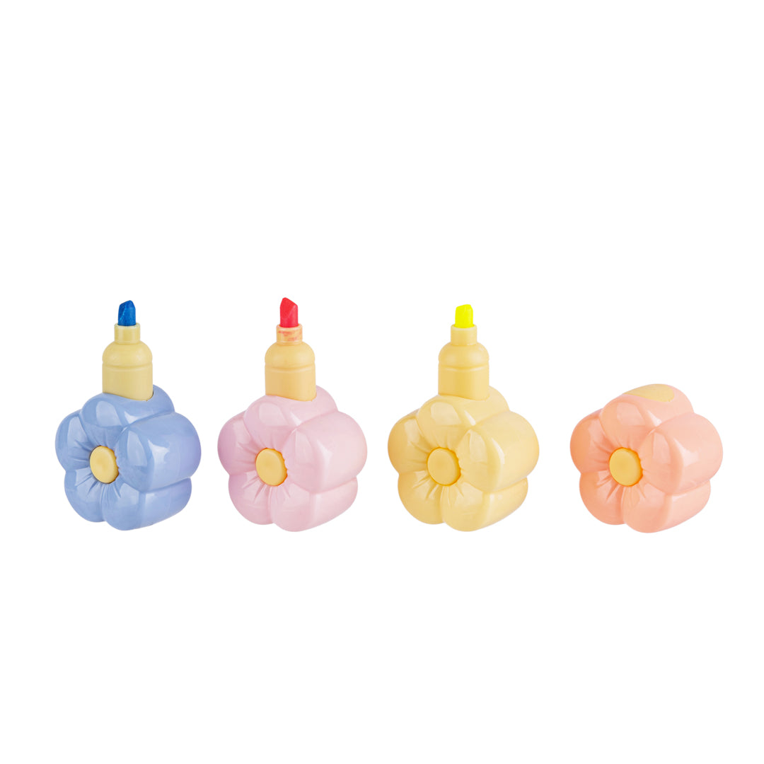 Glow Pop Set Evidenziatori per Bambini a Forma di Fiore Componibili, 4 Colori Pastello e Neon Impilabili - Pryma