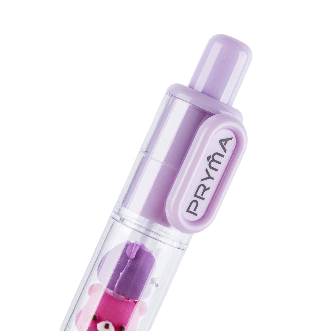 Penna a Sfera Retrattile Lilla con Dettagli Orsetti Multicolore, Punta Media 1.0 mm - Pryma