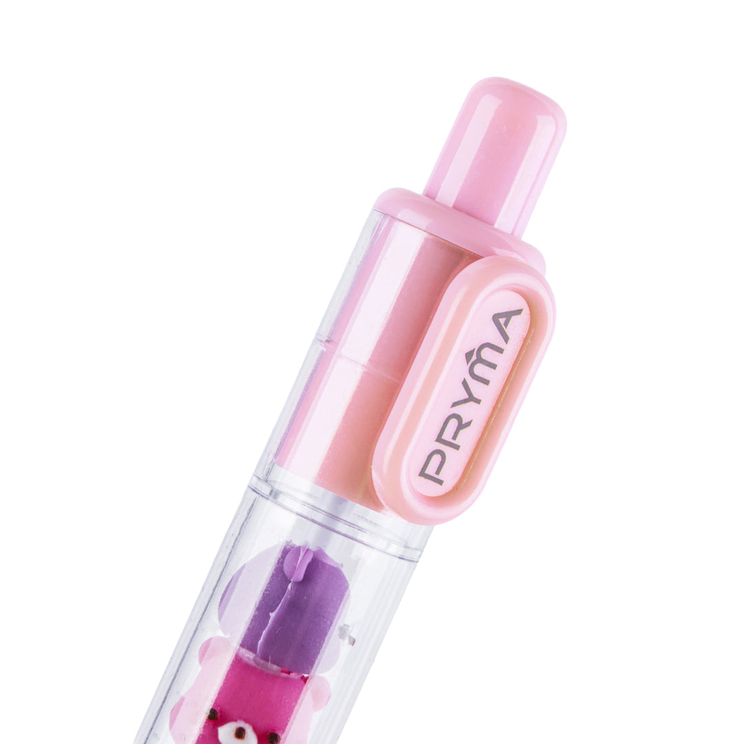 Penna a Sfera Retrattile Rosa Pastello con Dettagli Orsetti Multicolore, Punta Media 1.0 mm - Pryma