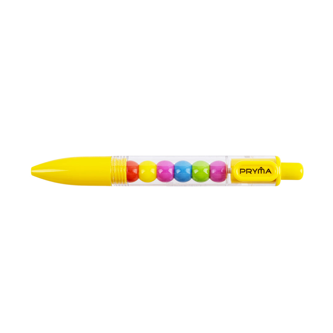 PRYMA Penna a Sfera Retrattile Giallo Sole con Sfere Multicolore Interni, Punta Media 1.0 mm – Penna ad Inchiostro Fluid