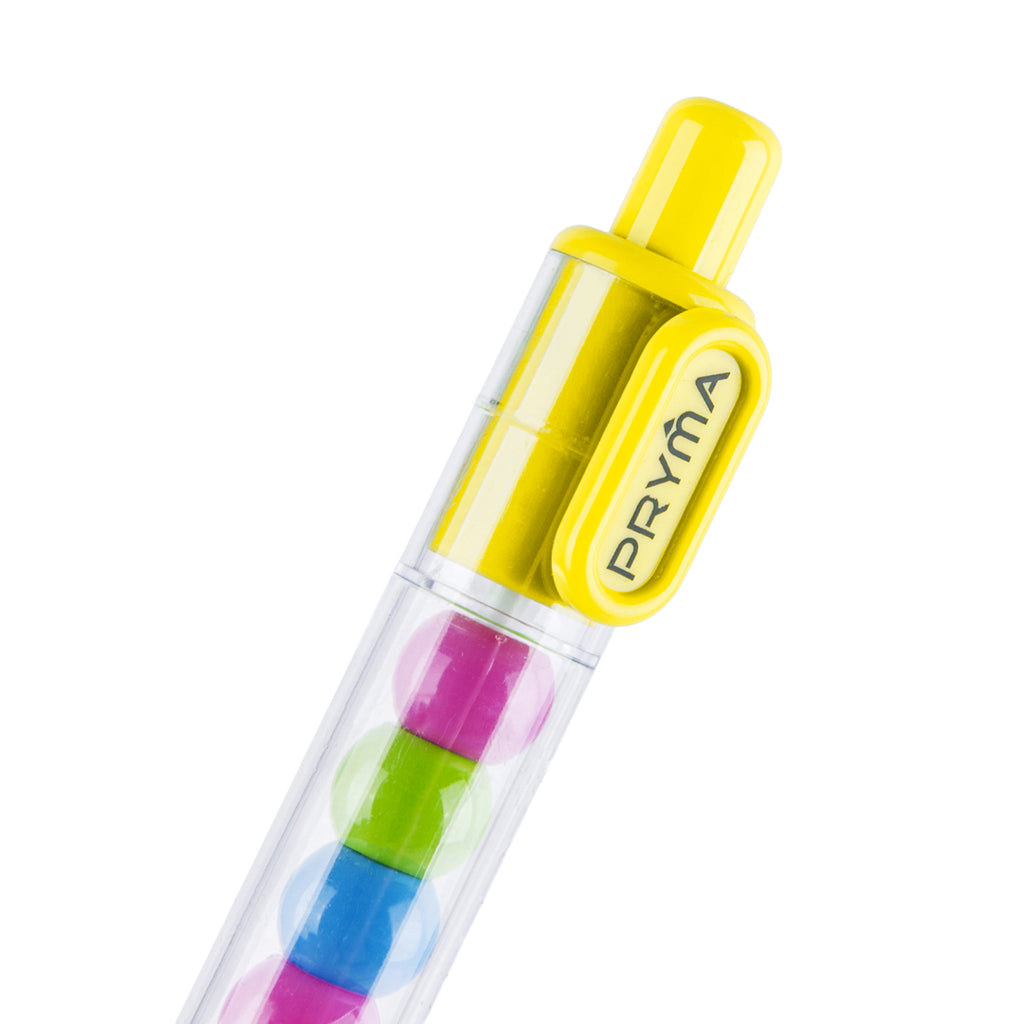 Penna a Sfera Retrattile Giallo Sole con Sfere Multicolore Interni, Punta Media 1.0 mm - Pryma