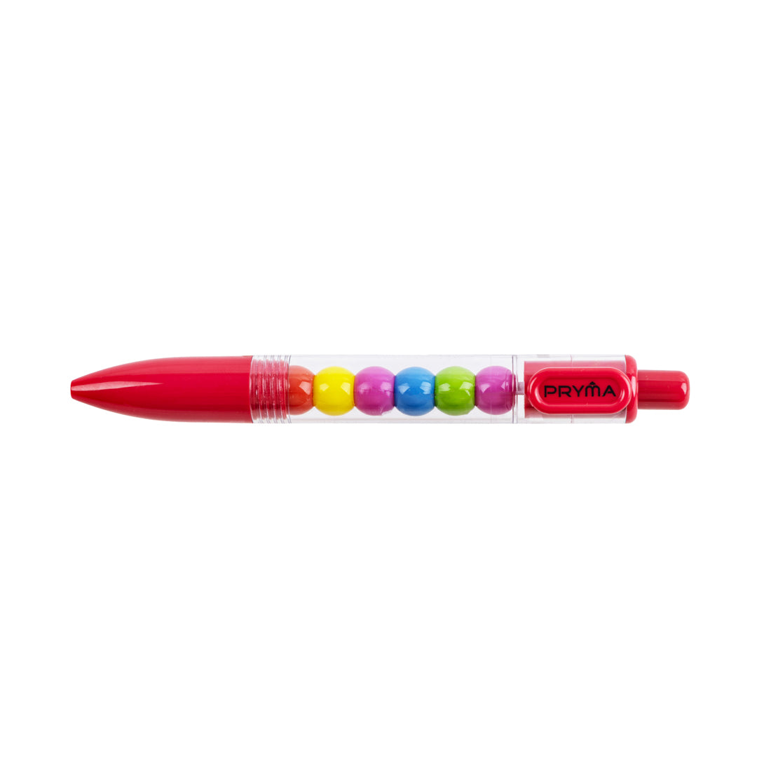 PRYMA Penna a Sfera Retrattile Rosso Vivace con Sfere Multicolore Interni, Punta Media 1.0 mm – Penna ad Inchiostro Flui