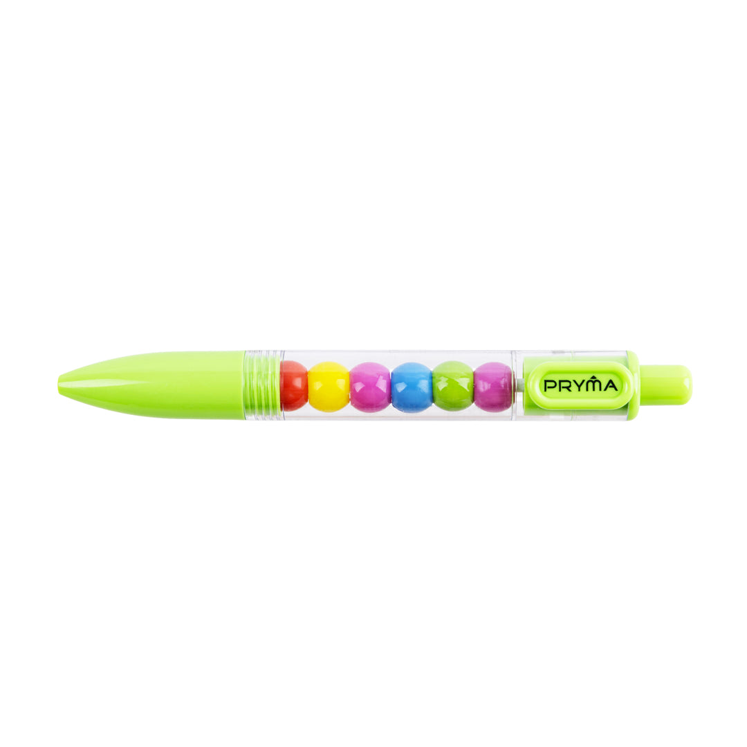 PRYMA Penna a Sfera Retrattile Verde Lime con Sfere Multicolore Interni, Punta Media 1.0 mm – Penna ad Inchiostro Fluido