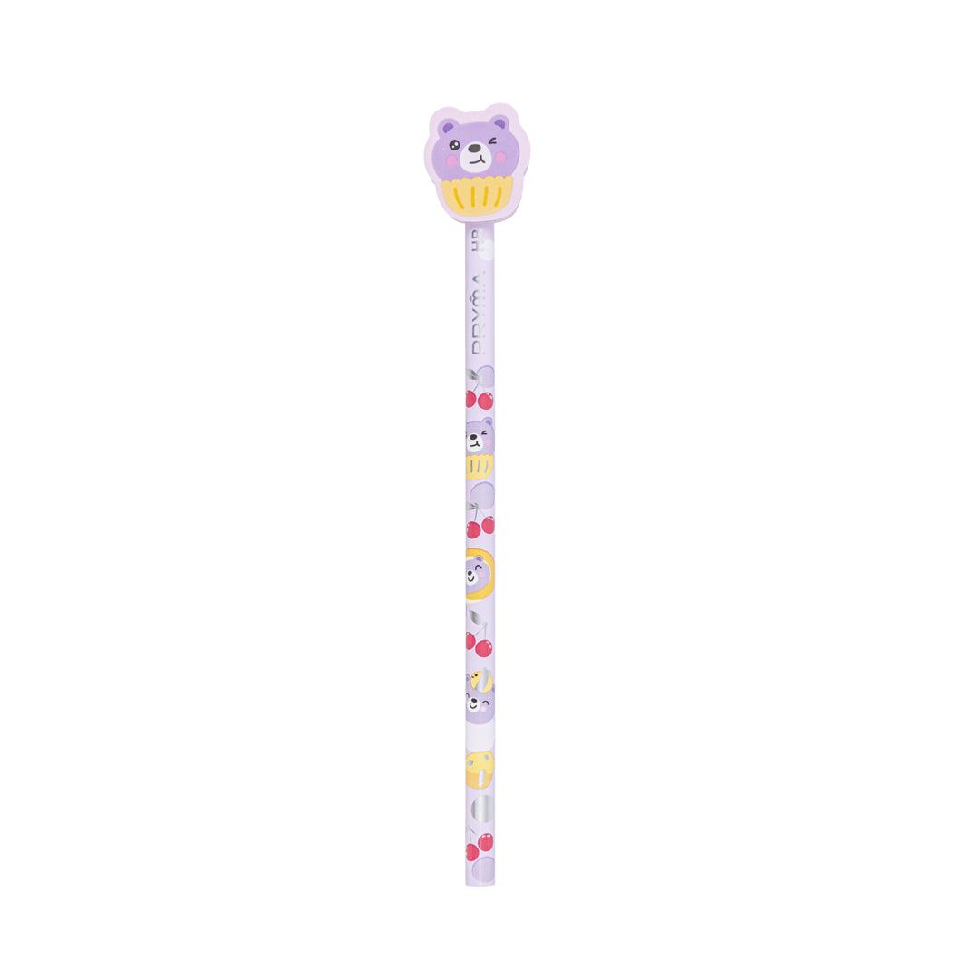 Pryma Matita HB con Maxi Gomma Orsetto Kawaii 18cm – Matita in Legno Scuola, Viola Lilla Pastello