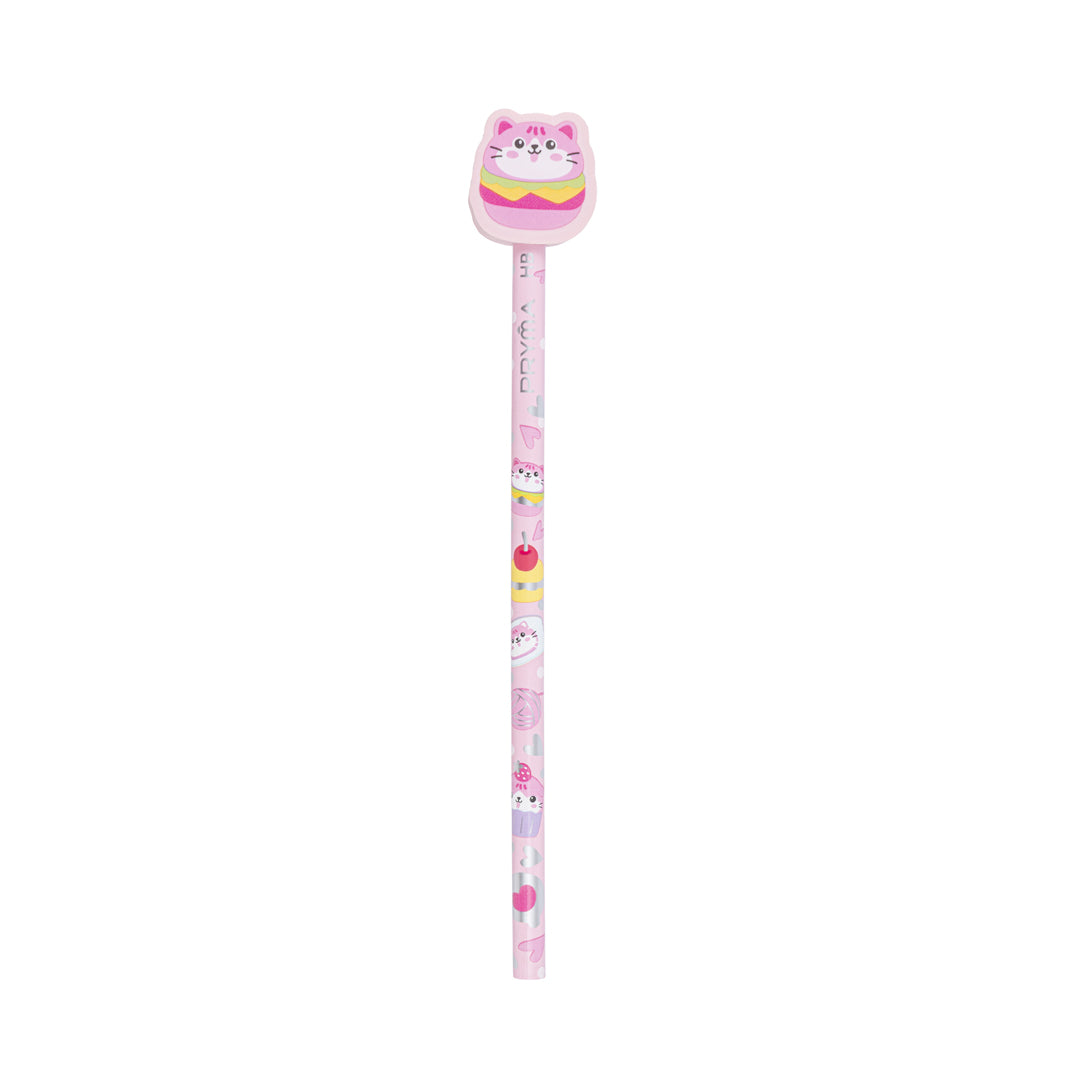 Pryma Matita HB con Gomma Kawaii 18cm – Matita in Legno per Scuola e Disegno, Rosa