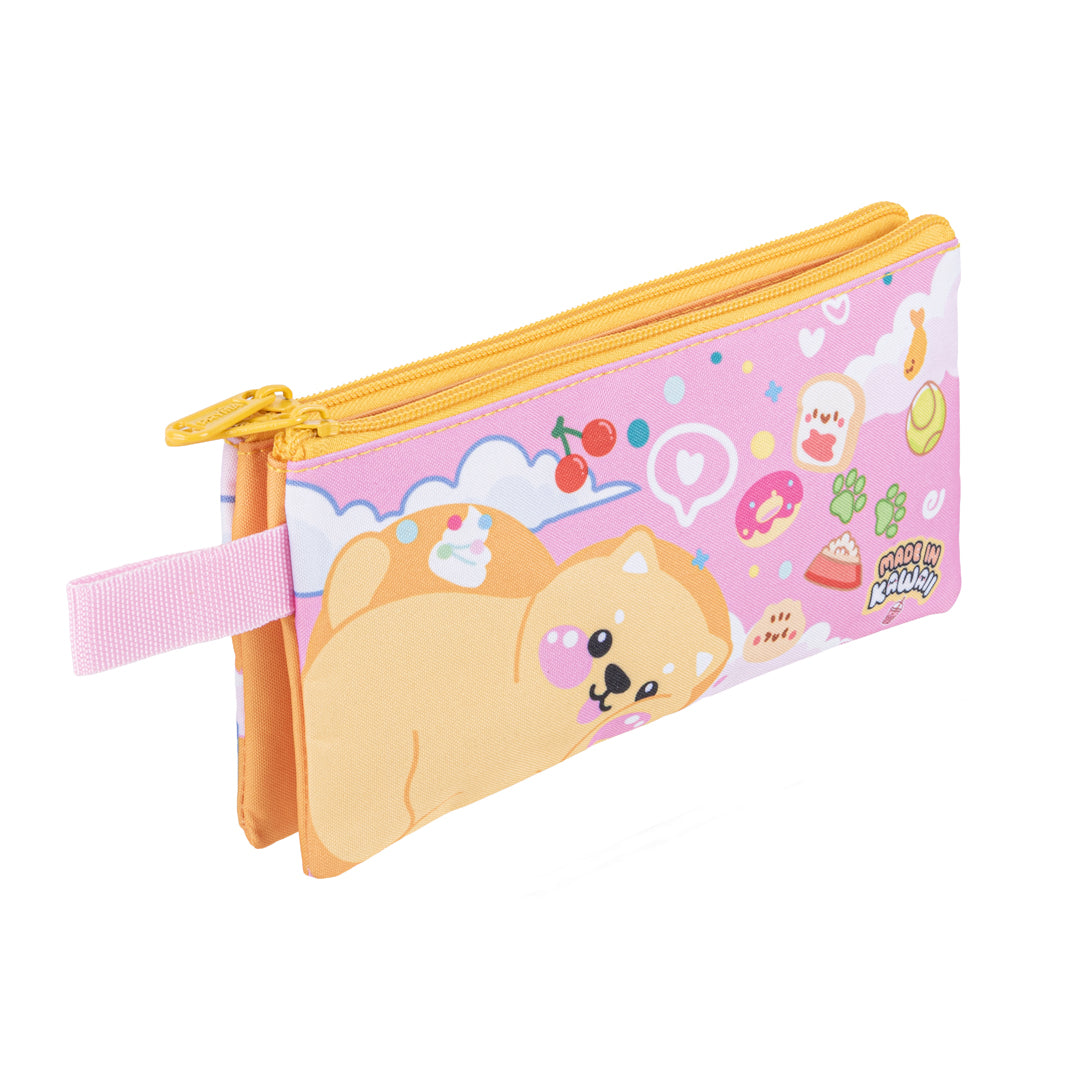 Pryma Astuccio 1 Zip Bustina Kawaii 22.5x12.5cm – Portapenne Piatto per Scuola, Cagnolino Rosa