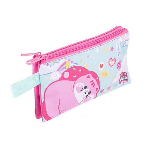 Pryma Astuccio 1 Zip Bustina Kawaii 22.5x12.5cm – Portapenne Piatto per Scuola, Gattino Turchese