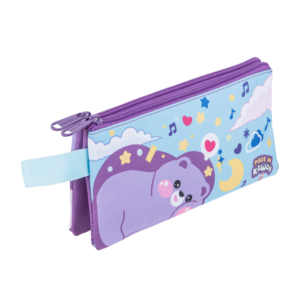 Pryma Astuccio 1 Zip Bustina Kawaii 22.5x12.5cm – Portapenne Piatto per Scuola, Orsetti Azzurro
