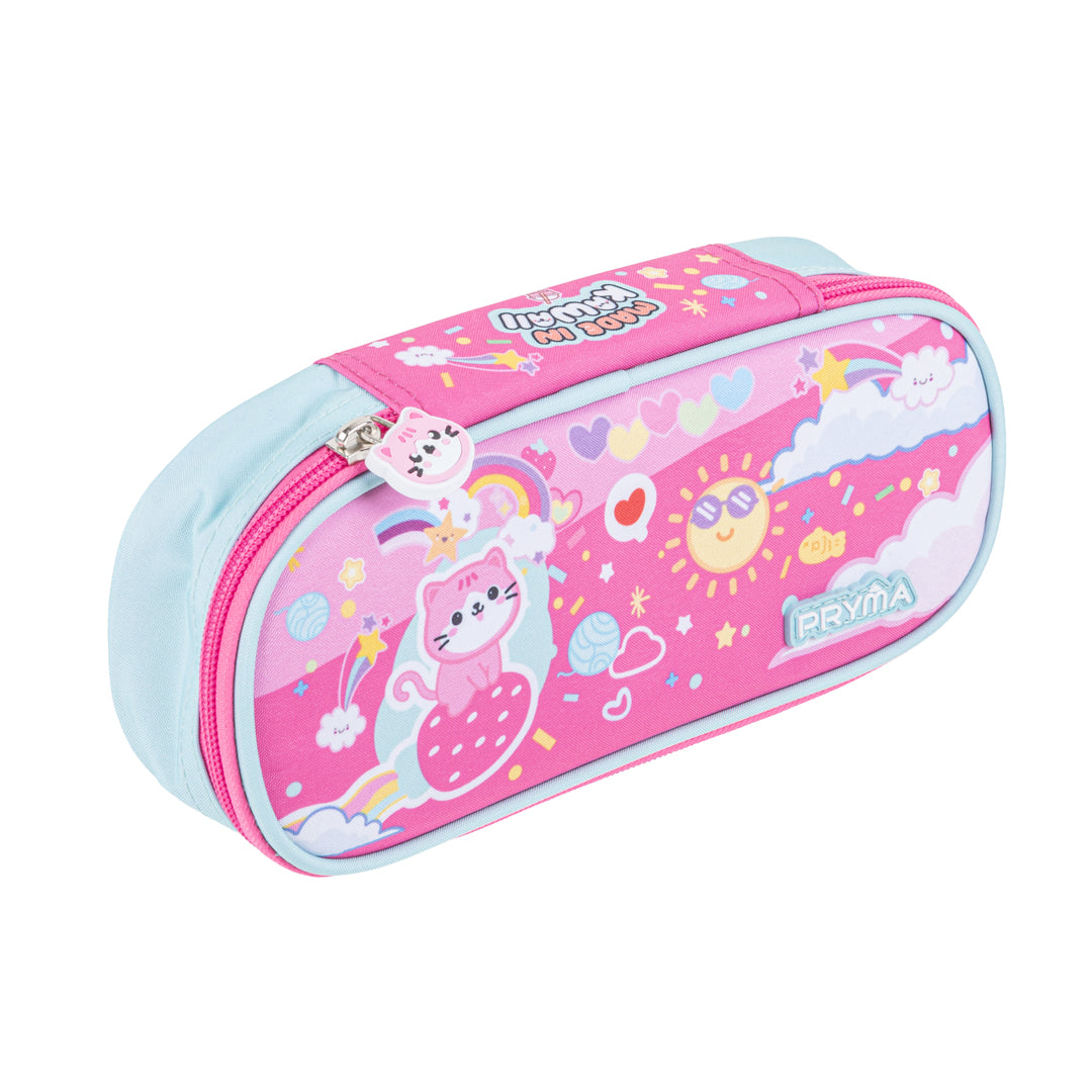 Pryma Astuccio Ovale Organizzatore Kawaii 22.5x11x5.5cm – Portapenne Scuola, Gattino Turchese